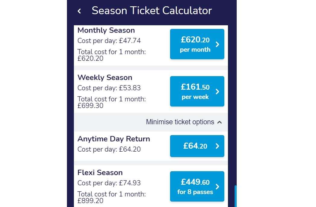 Season tickets from Whitstable to London terminals on the high speed service