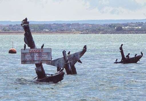 Monty's masts. Picture from Margaret Flo McEwan's 2023 SS Richard Montgomery calendar