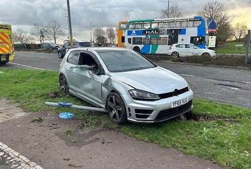 The car is thought to have overturned in the crash near Ashford Designer Outlet