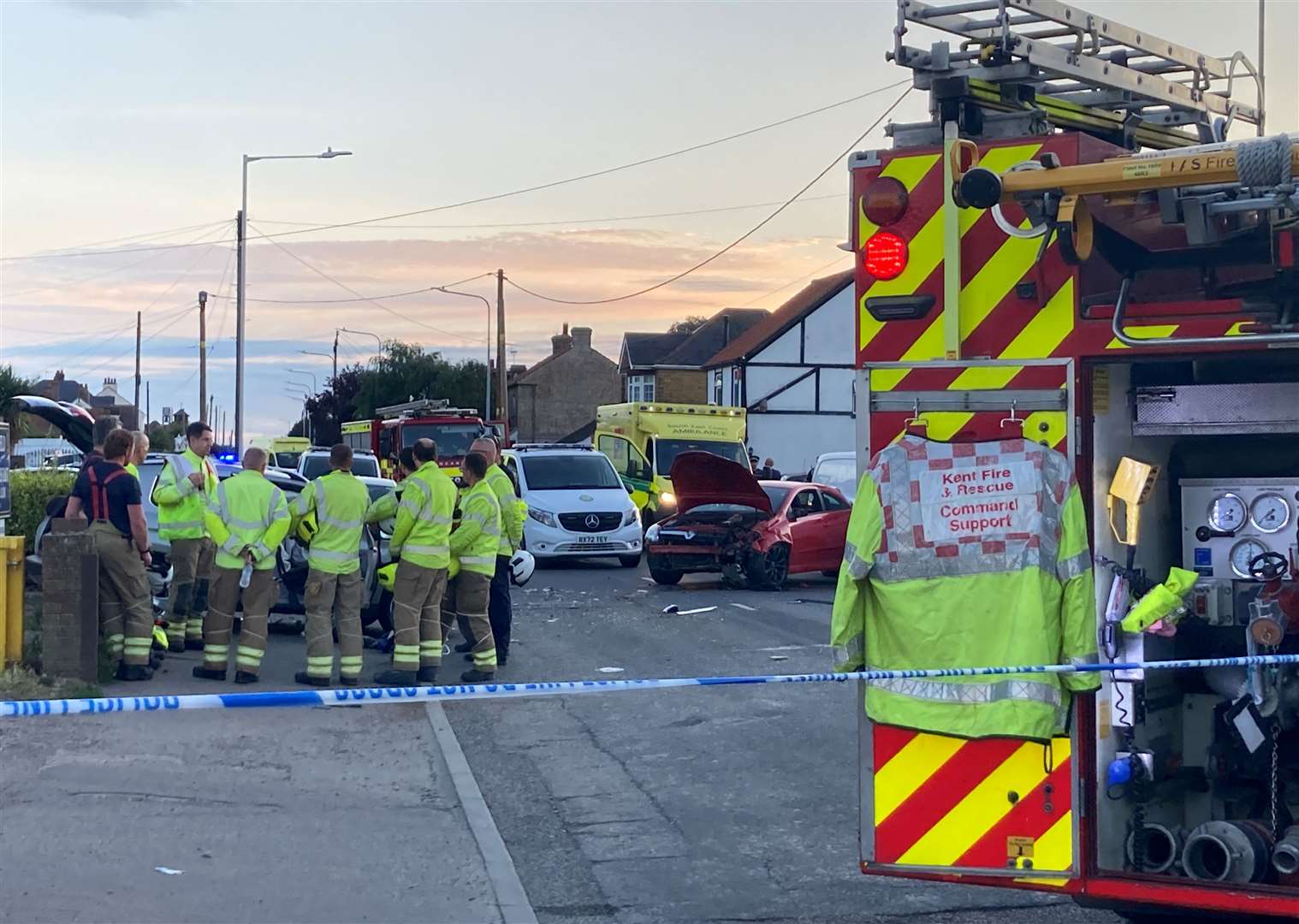 Fire crews were on the scene of the crash in Queenborough Road, Halfway, near Sheerness East Working Men’s club. Picture: John Nurden