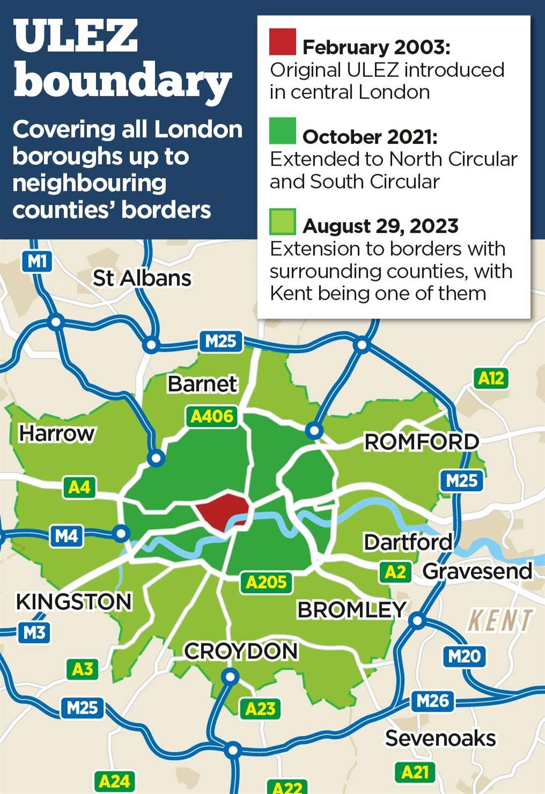 A map showing the expansion of the ULEZ scheme