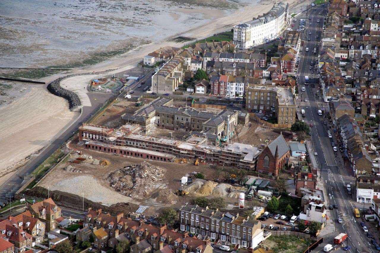 This aerial photo in 2005 shows the vast site of the Royal Sea Bathing Hospital in Margate and building works to renovate and pull down parts which could not be saved. Picture: Michael Child