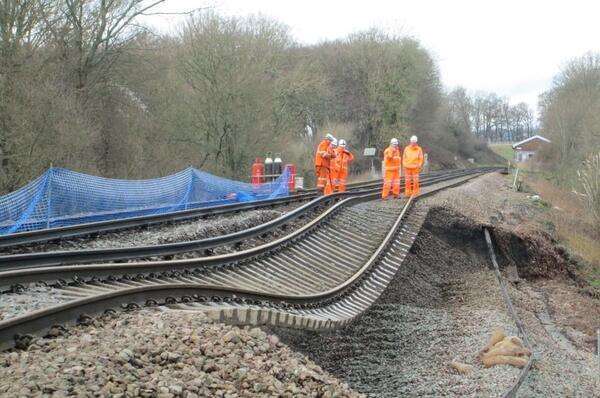 One of several landslips during bad weather that delayed Southeastern trains