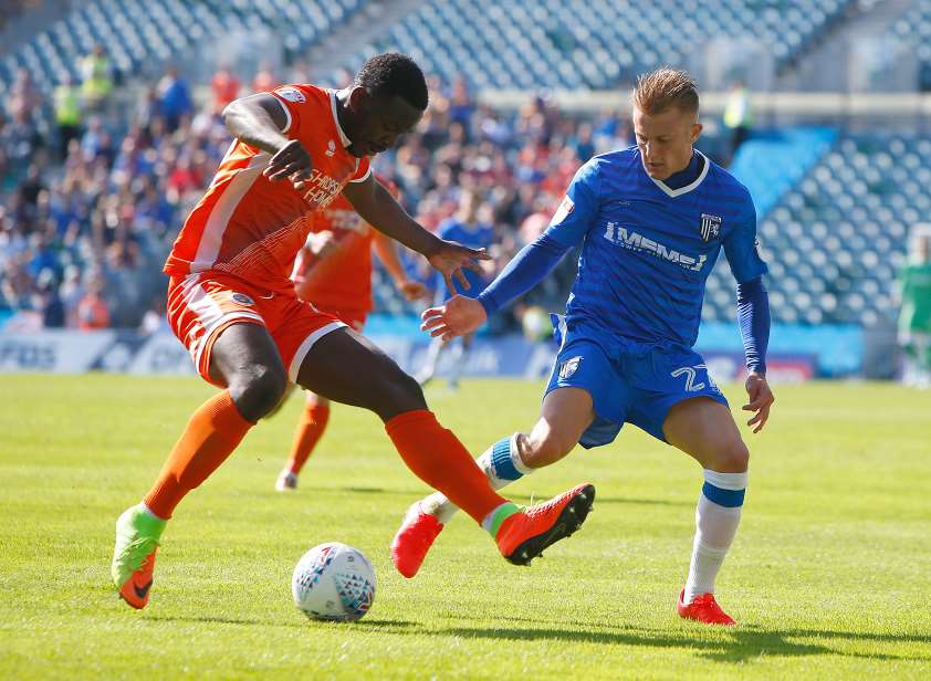 Liam Nash in action for the Gills against Shrewsbury Picture: Andy Jones