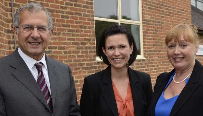 Gerald Ratner meets Ruwena Vesty of the Design Council and Jo James, right, of Kent Invicta Chamber of Commerce at the expo