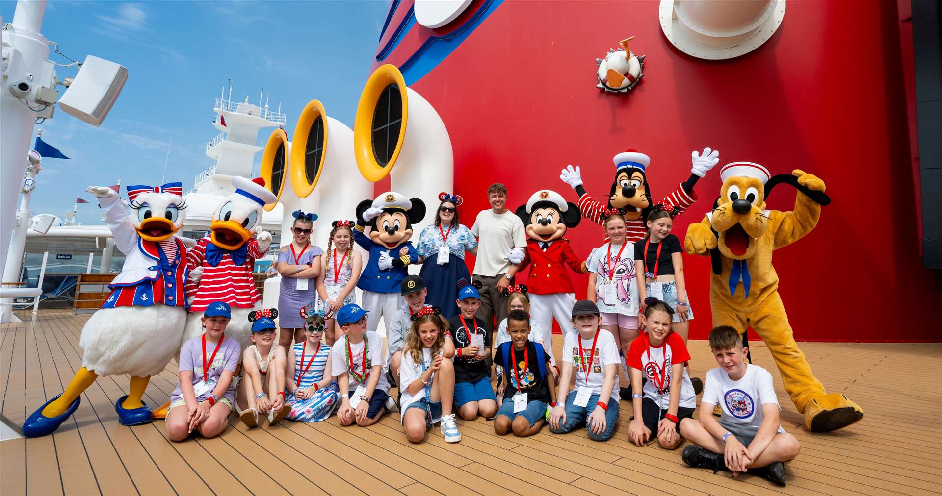 Roman Kemp waved goodbye to children from Goat Lees Primary School as they set sail on the Disney Dream on Monday. Picture: Disney Cruise Line