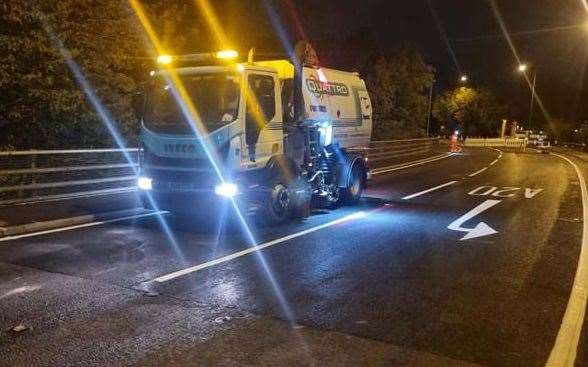 Strengthening works took place on the roundabout’s east bridge last year. Picture: National Highways