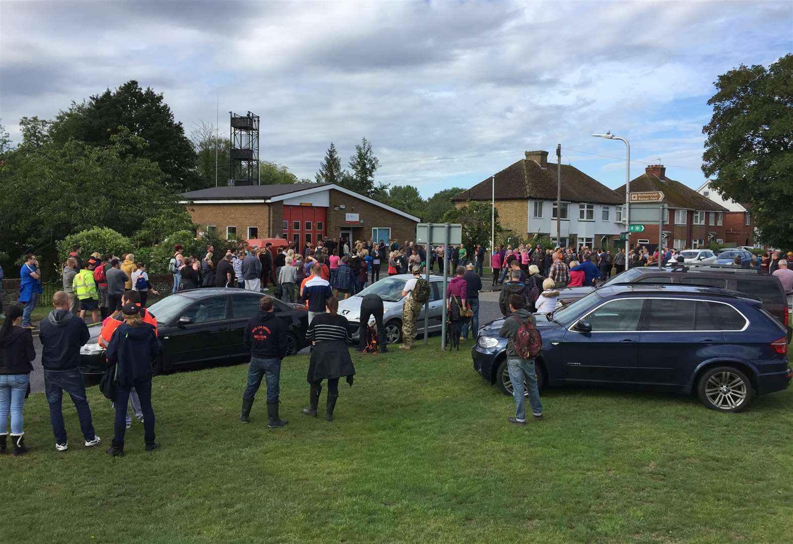 Crowds gathered the morning after Lucas Dobson went missing to help search for him