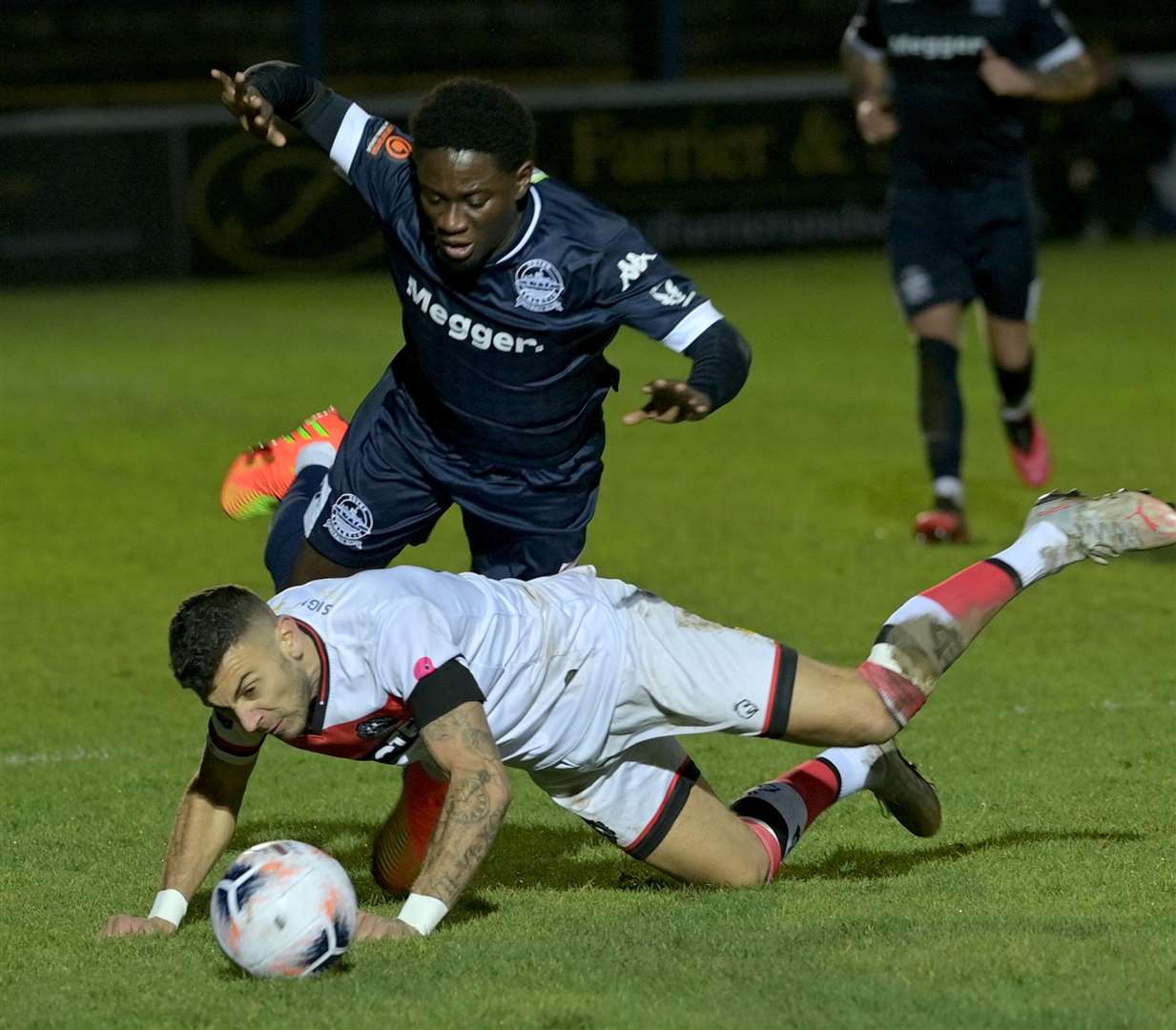 Luke Wanadio goes to ground. Picture: Stuart Brock