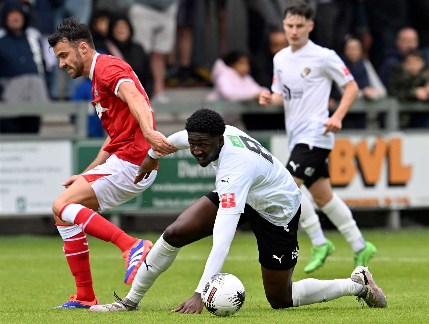 Denzelle Olopade in pre-season action for Dartford against Charlton. Picture: Keith Gillard