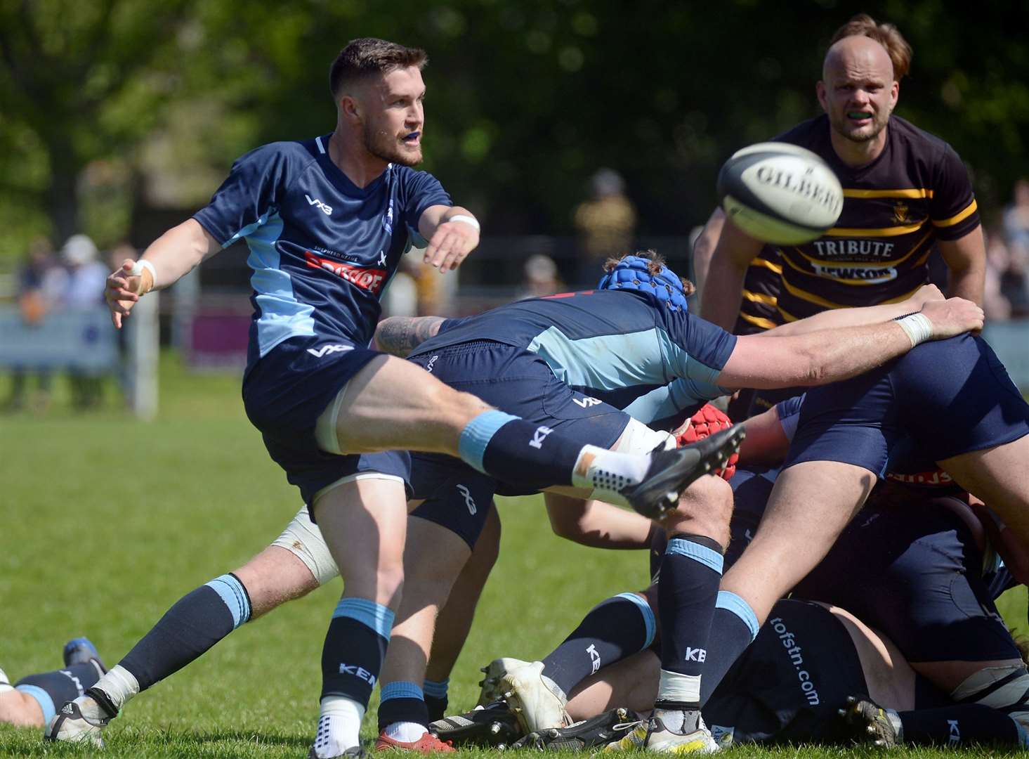 Tom Williams in the heart of the action for Kent against Cornwall. Picture: Simon Bryant