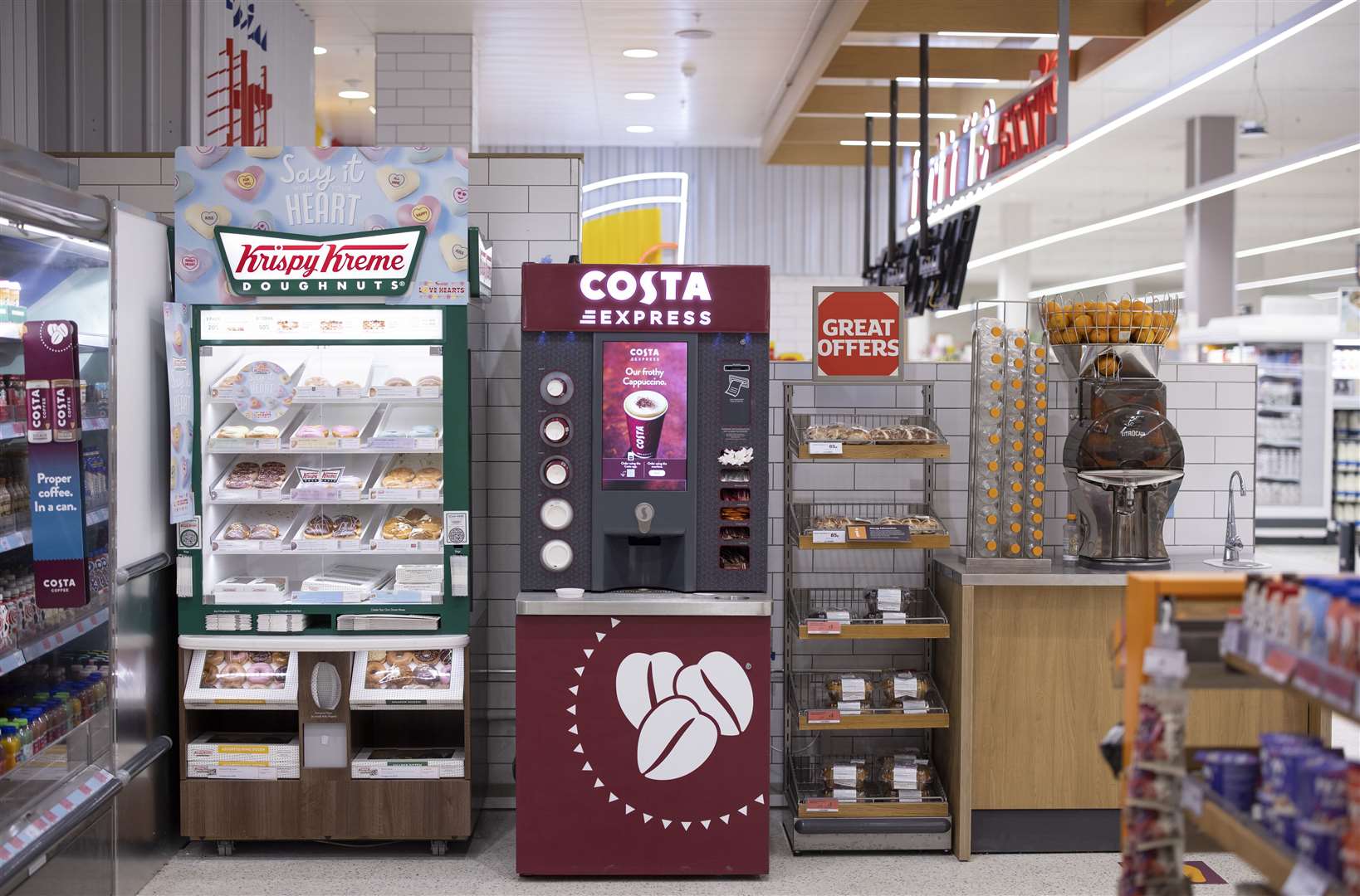 The refurbished Sainsbury's has a new-look café with an on-the-go hub offering snacking, a coffee machine, fresh juicer and sushi bar. Picture: Jason Alden