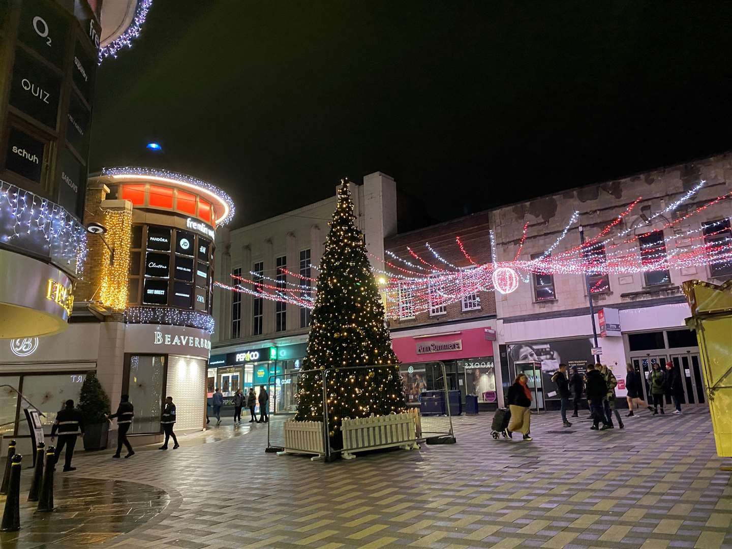 Maidstone Christmas lights switch-on 2023. Lights are shining in Fremlin Walk