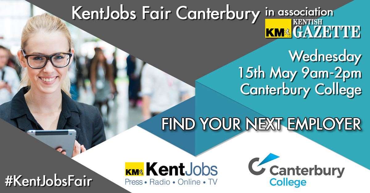 KentJobs Fair Canterbury will take place on Wednesday, May 15 at Canterbury College between 9am and 2pm and is a brilliant way for job seekers to meet multiple representatives on the same day.