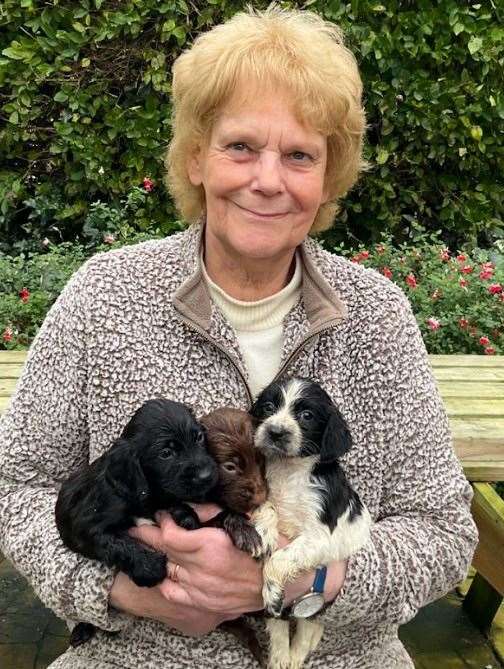 Lord Whisky Sanctuary owner Margaret Todd with three of the spaniel pups, who are now six weeks old