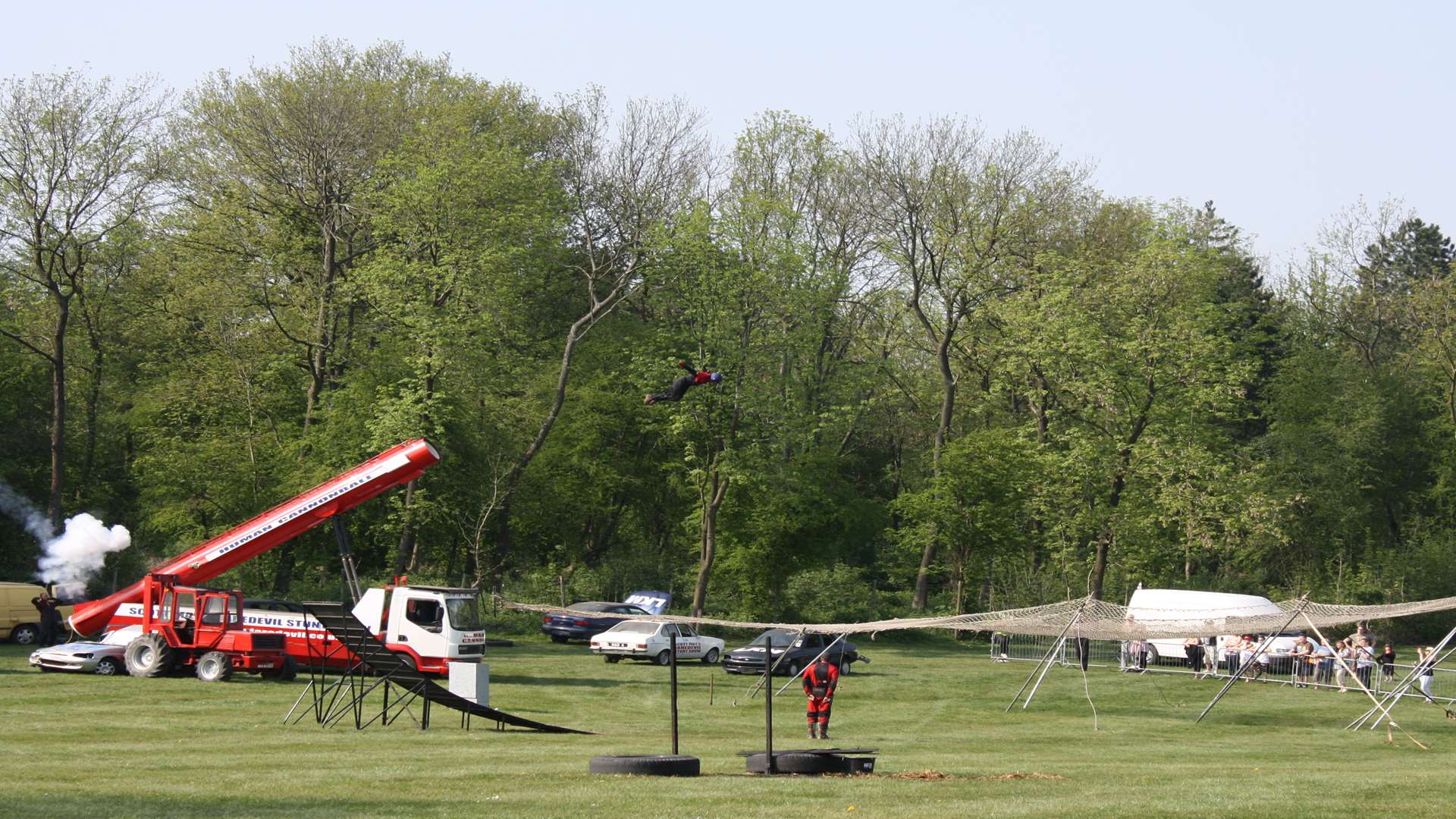 Matt Cranch is blasted out of the cannonball on the day of the fatal stunt. Picture: Lyndsey Hall