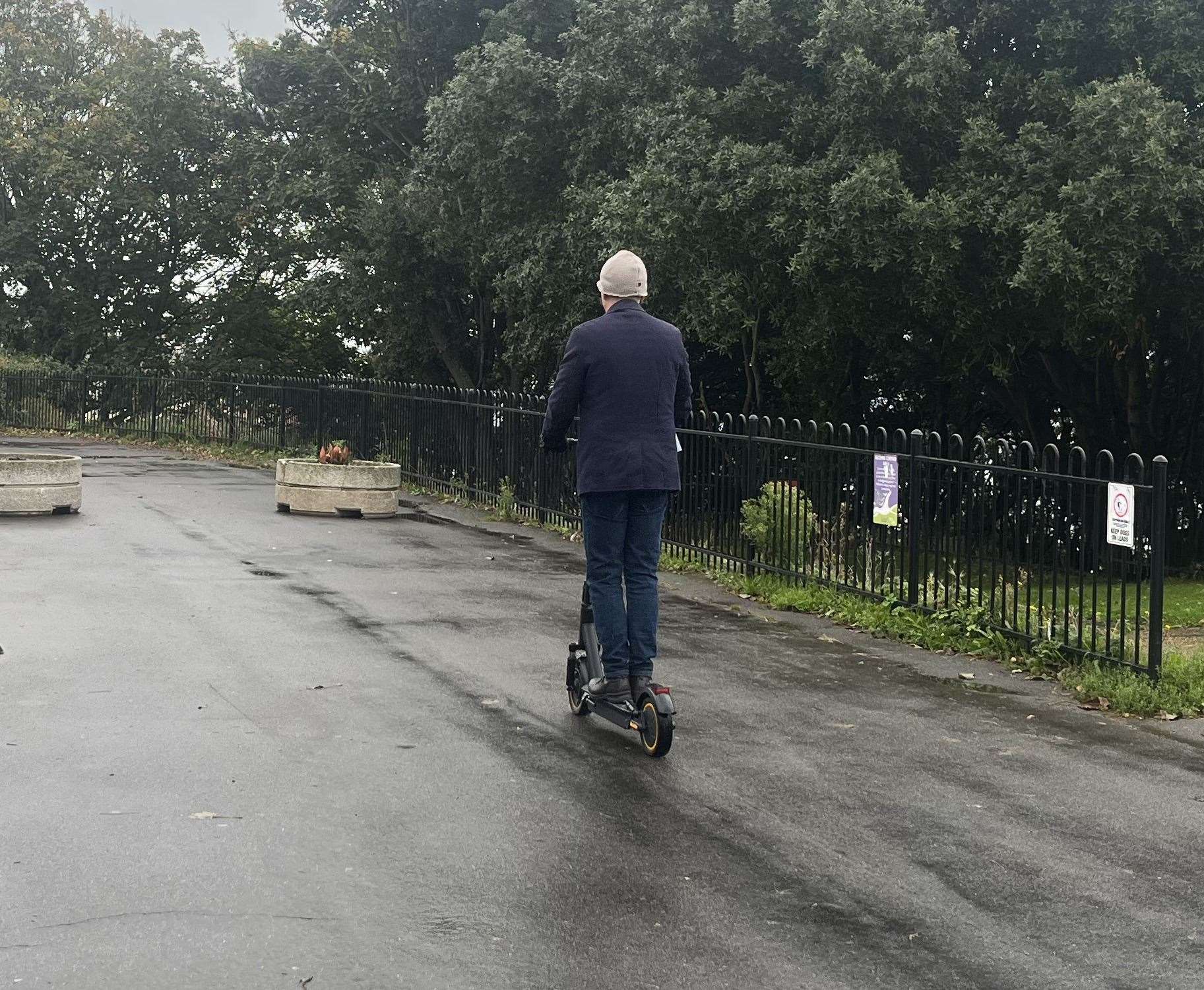 An e-scooter rider pictured on The Leas in Folkestone last week