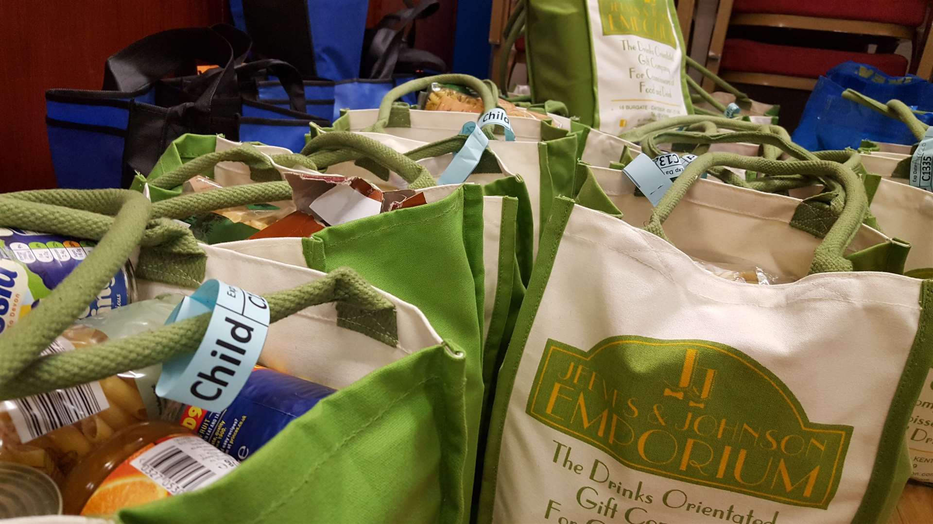 Children's food parcels at Canterbury Food Bank