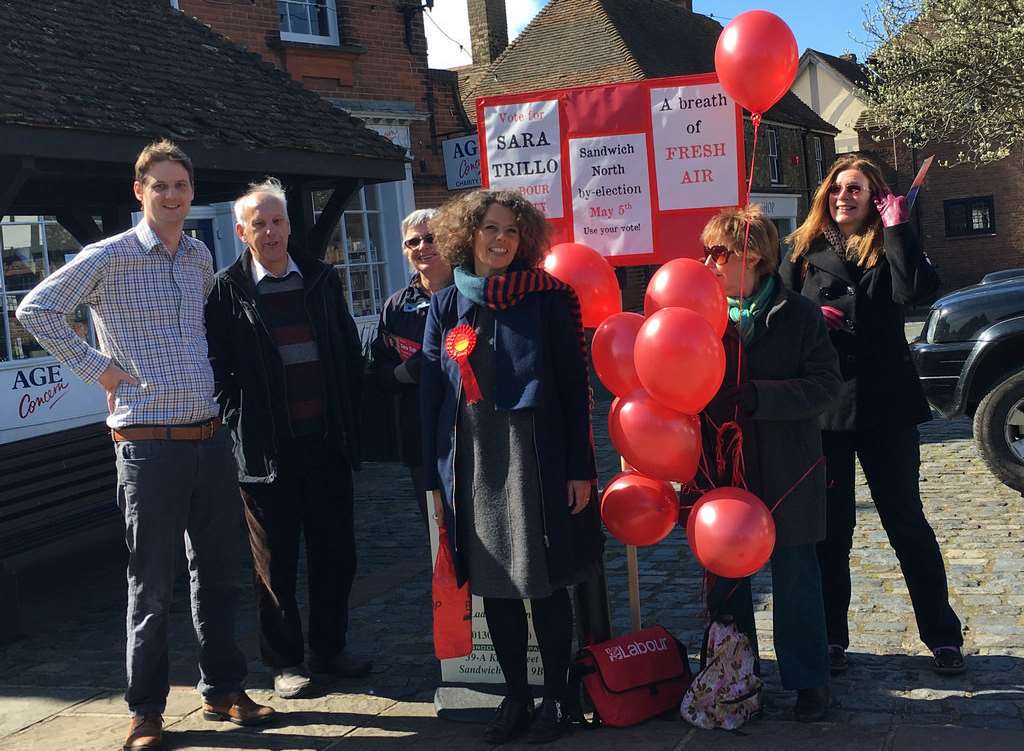 Labour candidate Sara Trillo (centre) with supporters including Cllr David Wood (left)