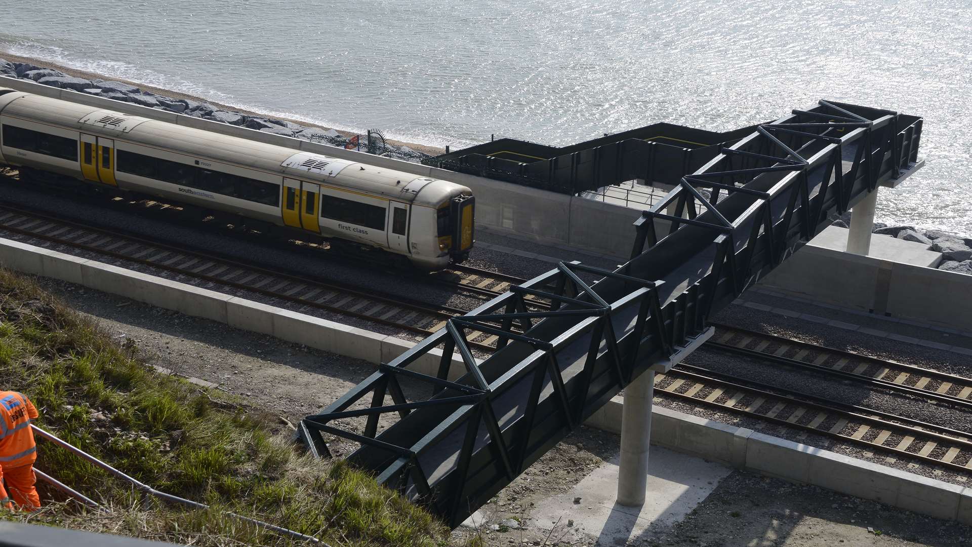 The new footbridge reconnecting Dover's Shakespeare Beach.