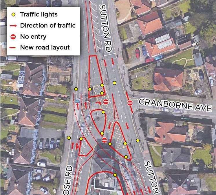 An overlay showing how the junction scheme required the demolition of the pub