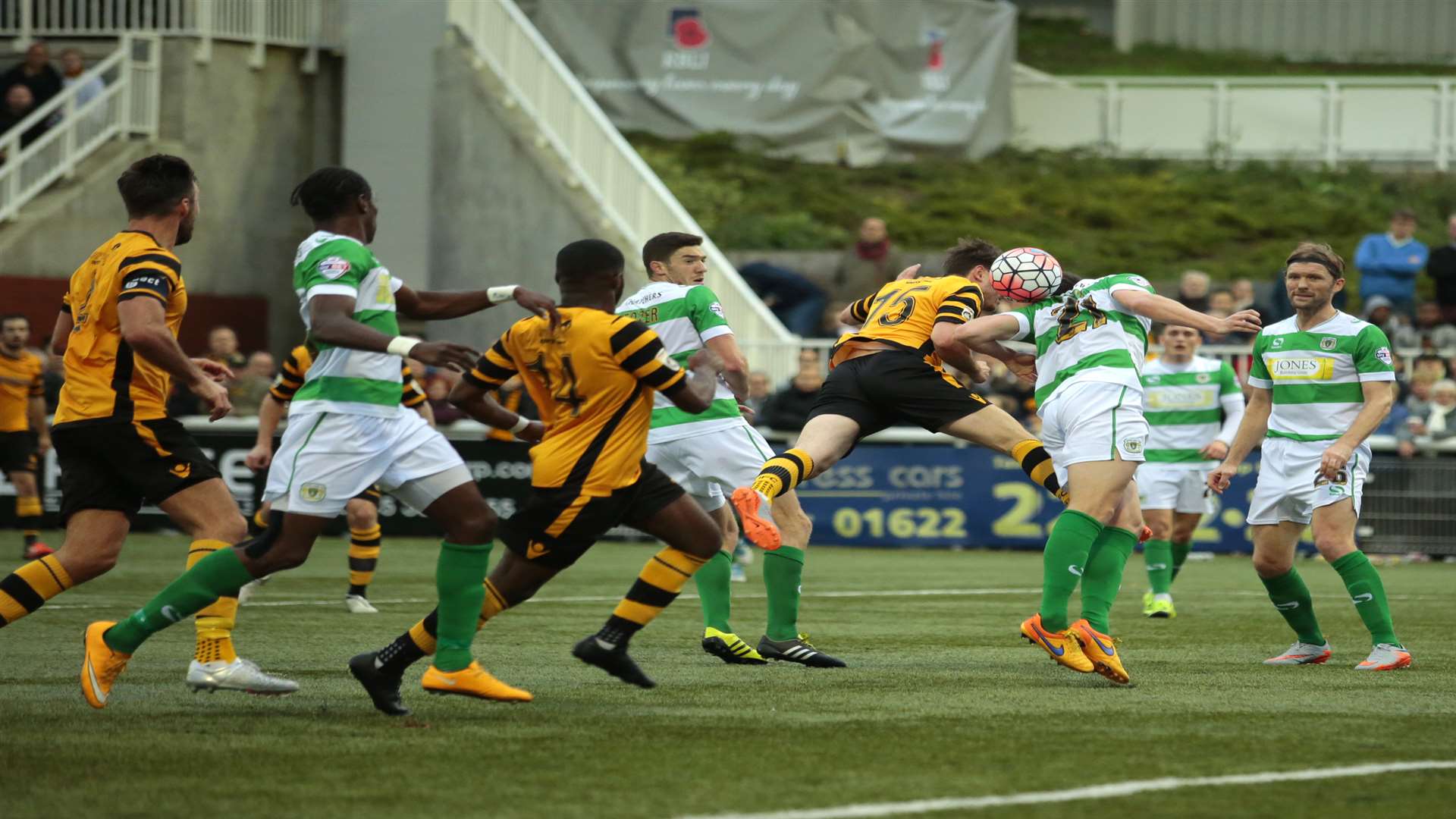 The ball misses Frannie Collin from Tom Mills' cross and comes off a Yeovil defender for the disallowed goal Picture: Martin Apps