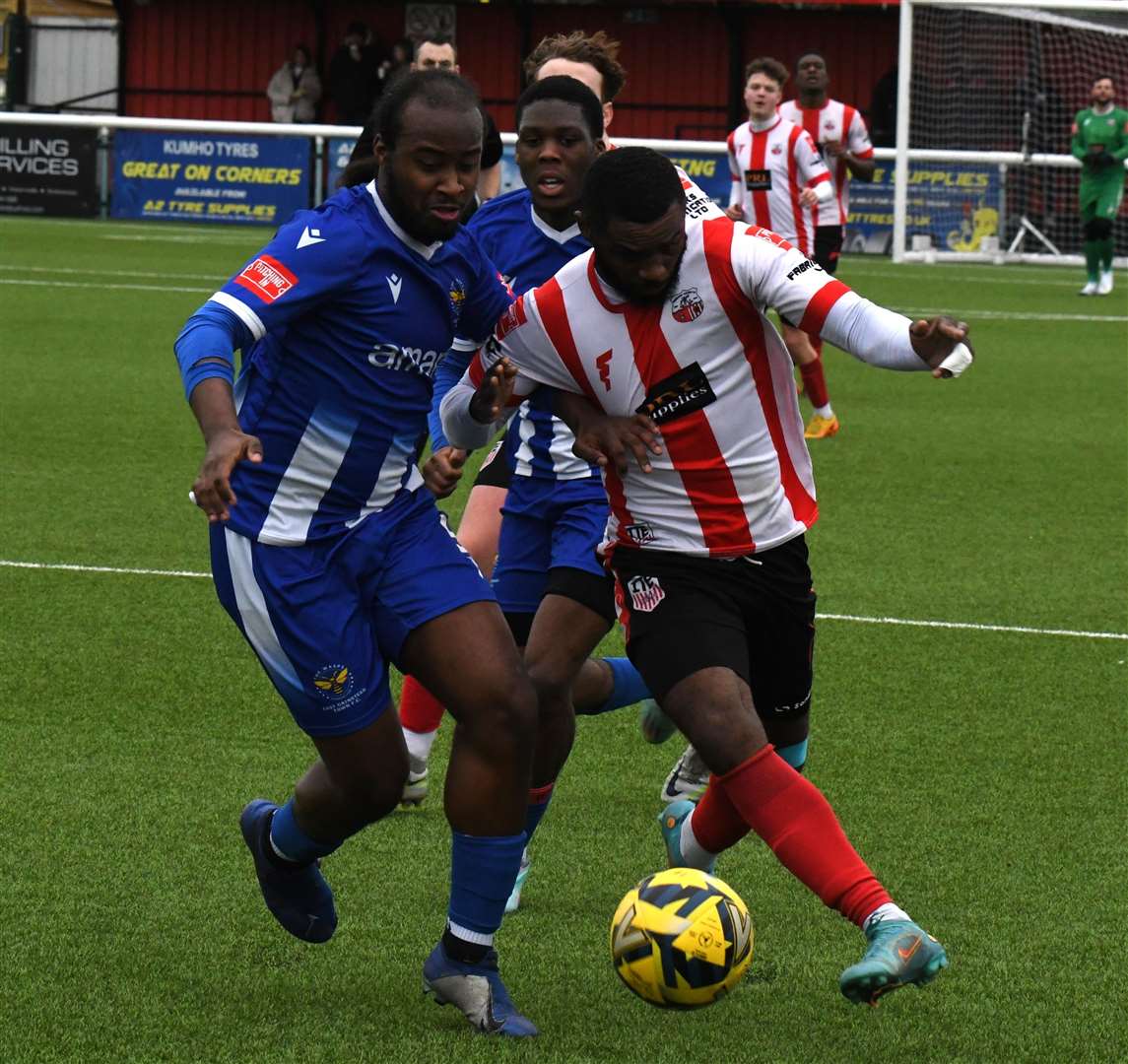 Sheppey United and East Grinstead battle it out. Picture: Marc Richards