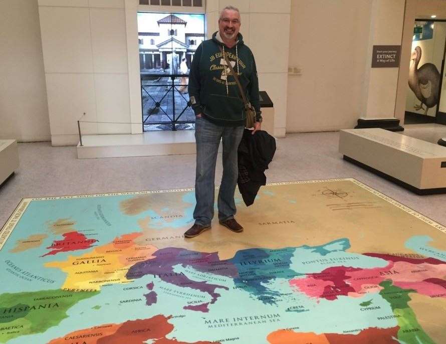 Simon Elliot with a map of the Roman Empire