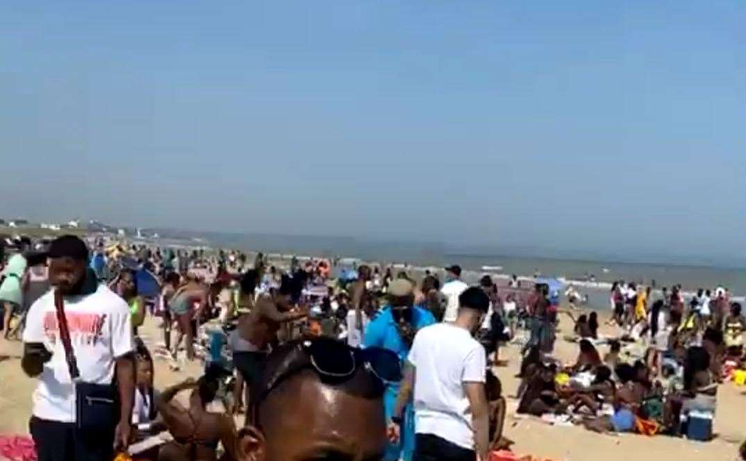 Crowds of people are attending the 'Beach Cookout' on Greatstone's seafront