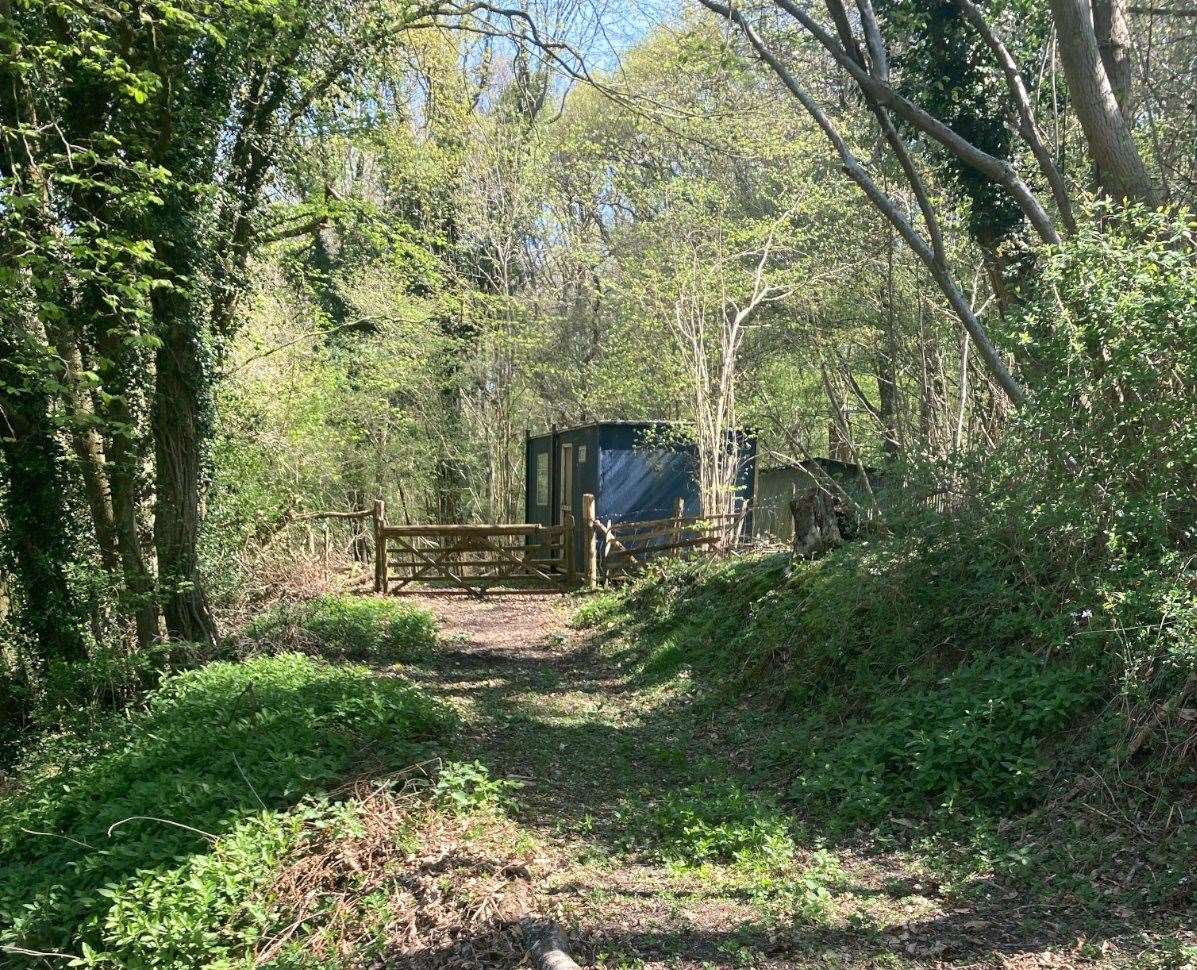 A wood shed and portacabin are located to the south of Covert Wood at Bradbean, near Canterbury. Picture: John Clegg and Co