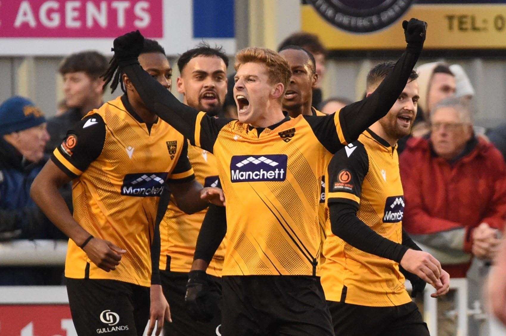 Maidstone striker Jack Barham celebrates his opening goal against Dartford Steve Terrell