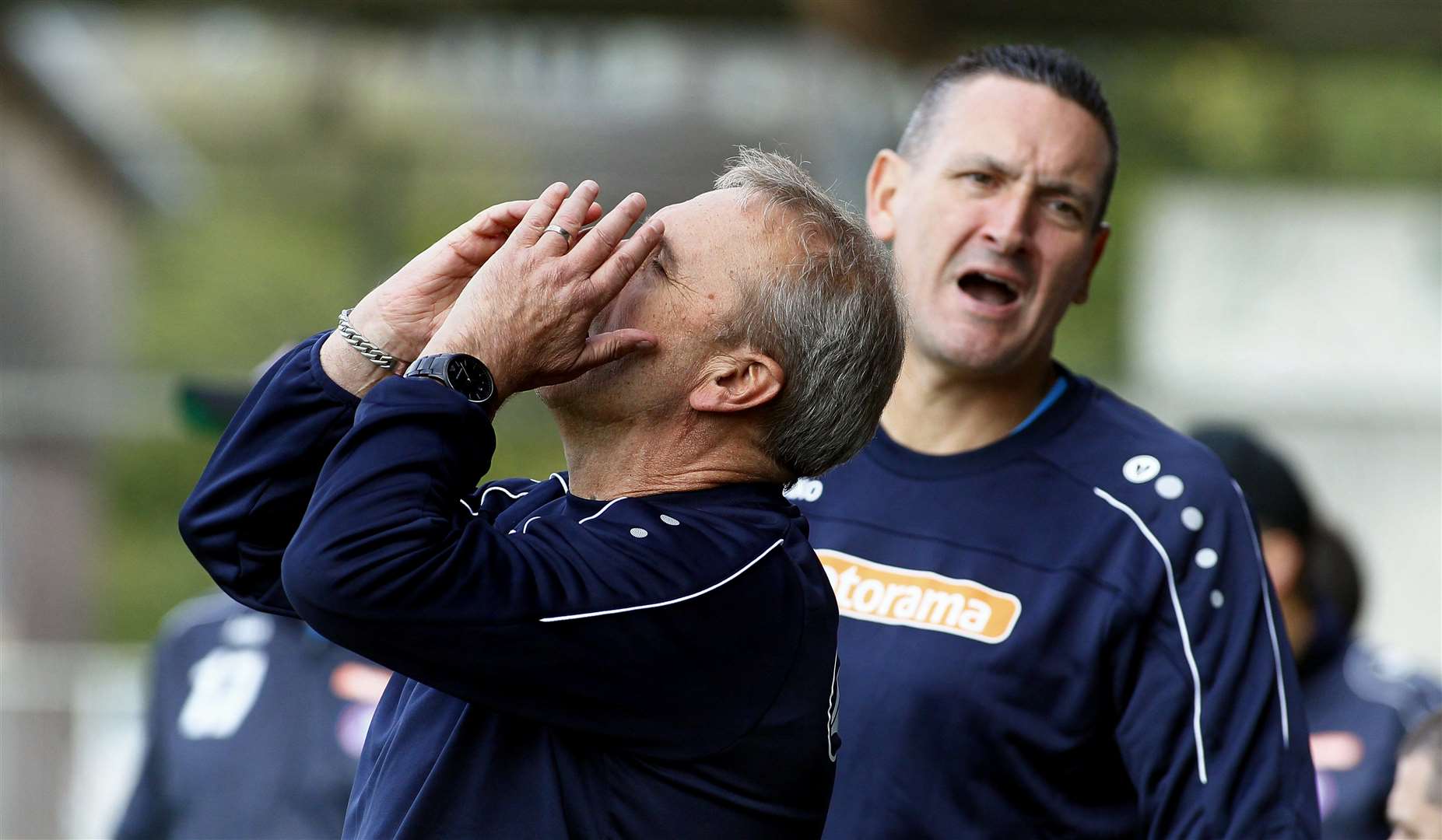 Tony Burman, left, and Paul Sawyer were back in the Dartford dugout on Saturday - but it won't be a permanent return. Picture: Sean Aidan