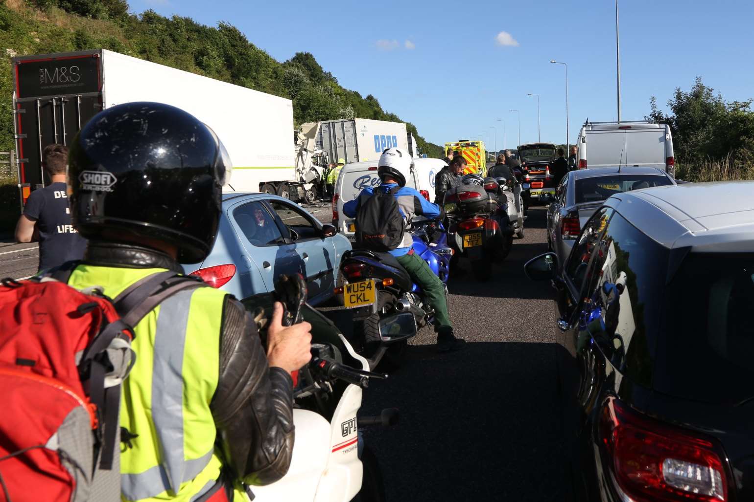 Traffic was held at the scene of the collision. Picture: Andy James/photo3.co.uk