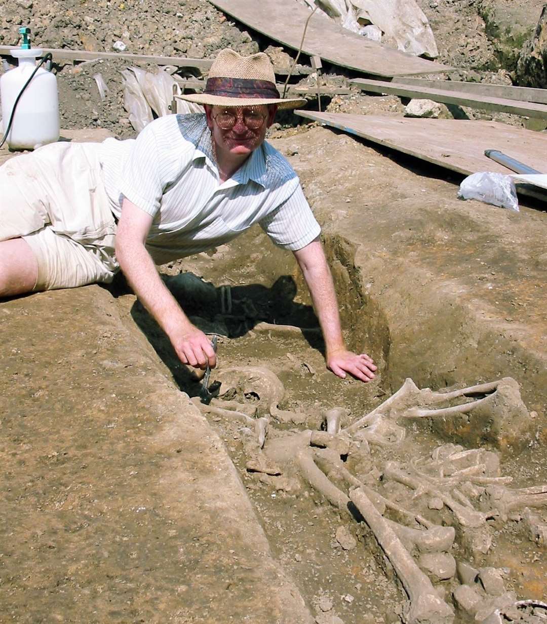 Archaeologist Trevor Anderson with one of the five Roman skeletons found at Canterbury’s Big Dig