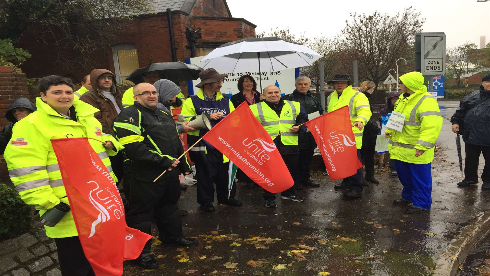 Pickets outside Medway Maritime Hospital