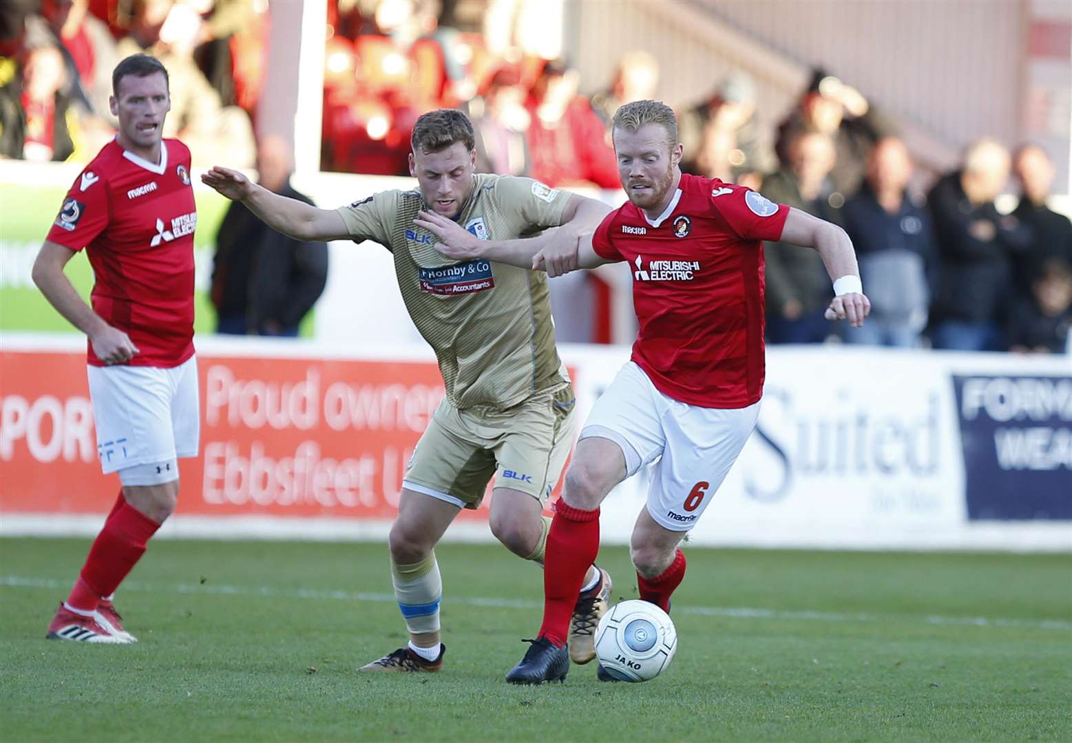 Kenny Clark holds off his man during Ebbsfleet's win over Barrow Picture: Andy Jones