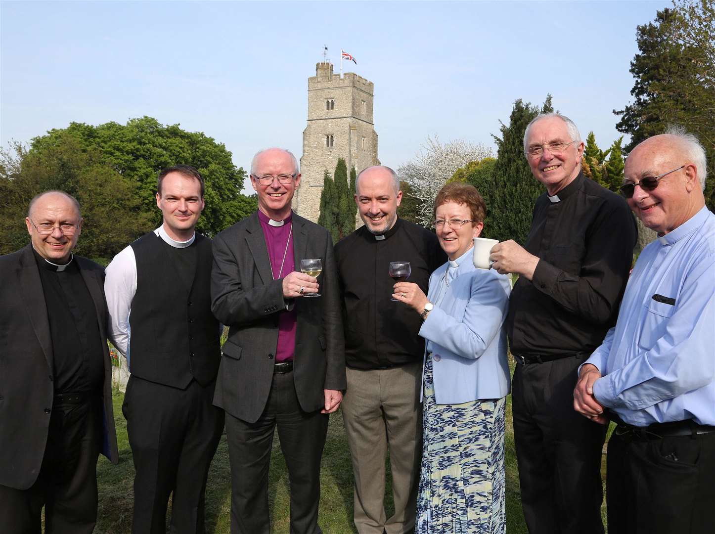 From left, Rev Jonathan Jennings, assistant priest, Rev James Harratt, curate, Bishop of a Rochester, The Rt Rev James Langstaff, Rev Nathan Ward, Rev Judy Henning, Canon Alan Vousden, Canon Michael O’Connor