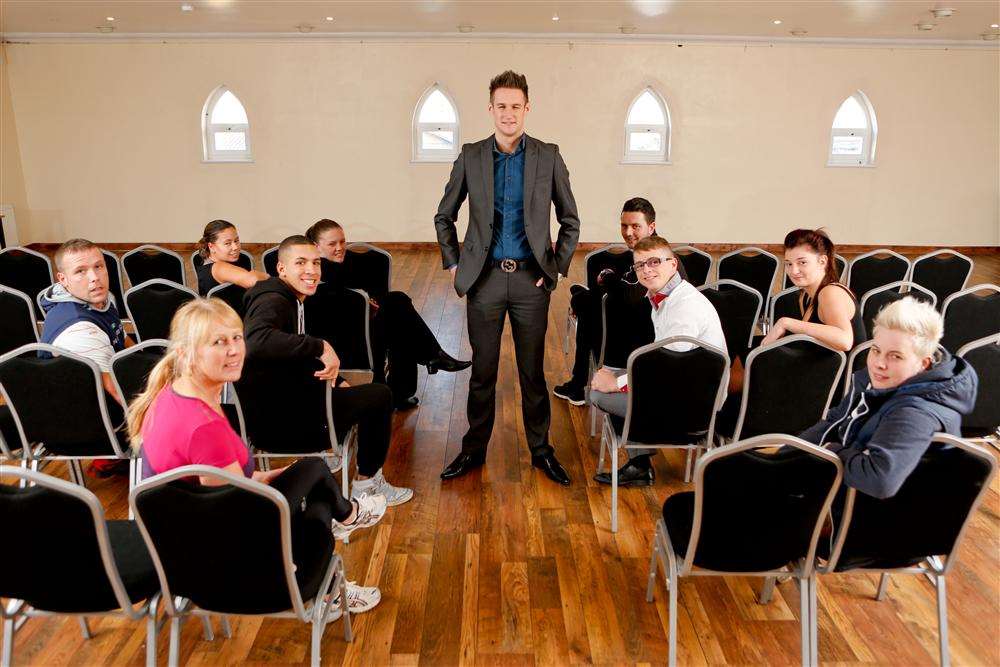 General manager Ashley Sutherland with staff and customers in the function room at the Shurland Hotel, Eastchurch