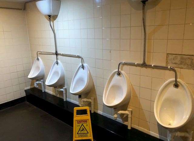 The sign read 'Caution, wet floor' but that will be the least of your worries in the gents!