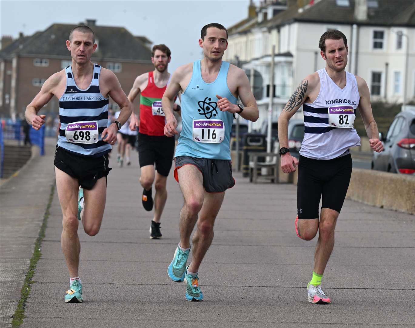 No.698 Barry Stephenson, alongside race winner Josh Carr (No.116) and Daniel Bradley (No.82). Picture: Barry Goodwin