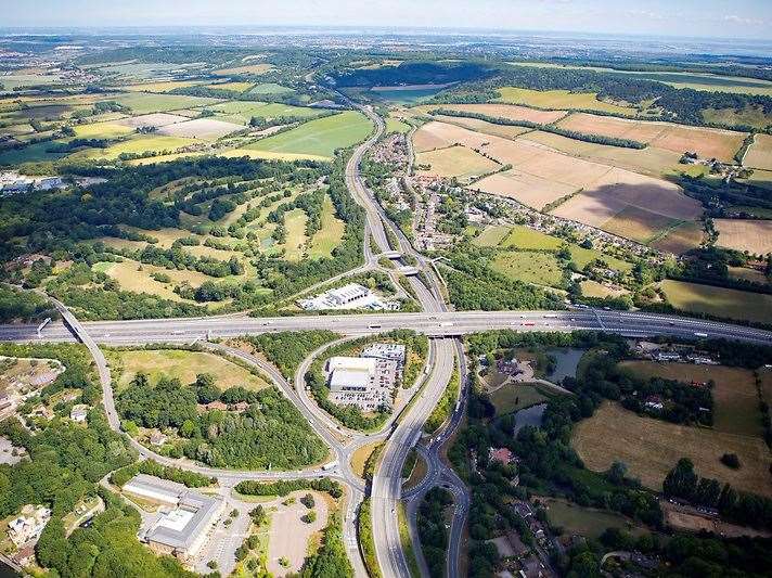 The M20 junction 6 view looking northbound towards Medway. Picture: KCC