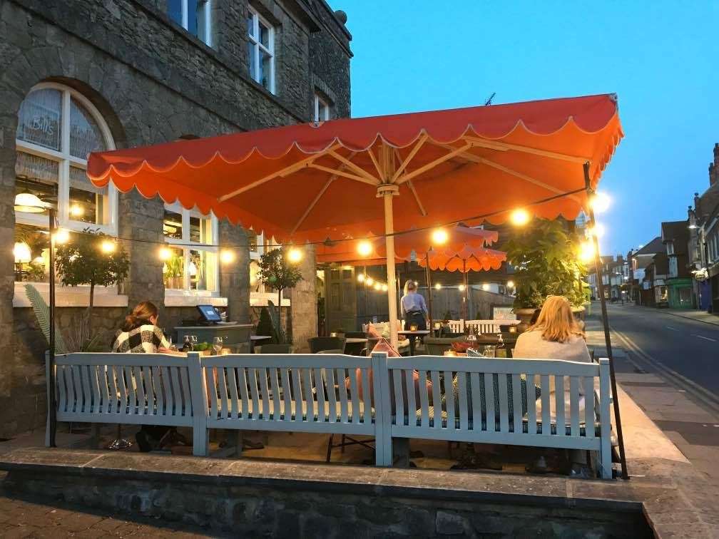 The terrace area, complete with fairy lights