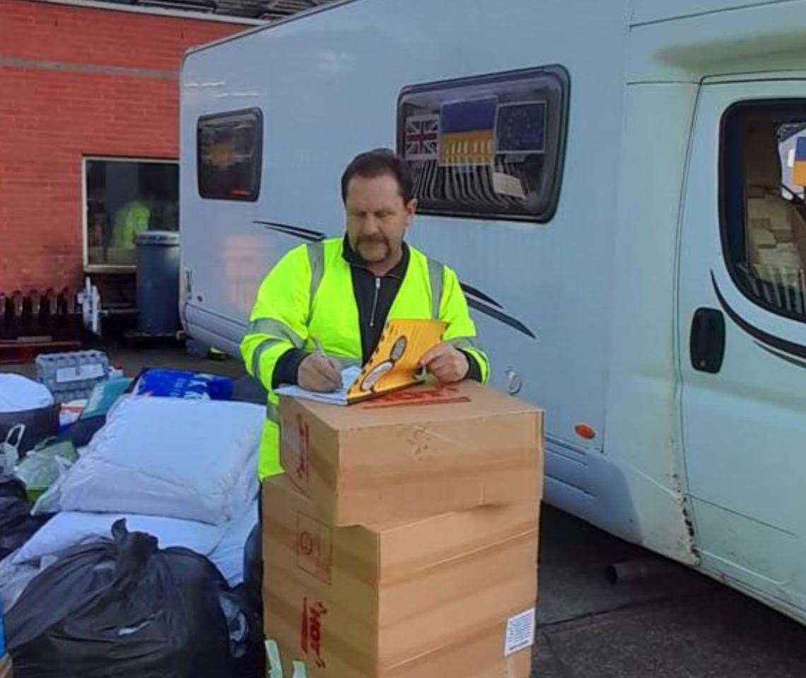 Supplies being organised in Chatham before departure for Poland