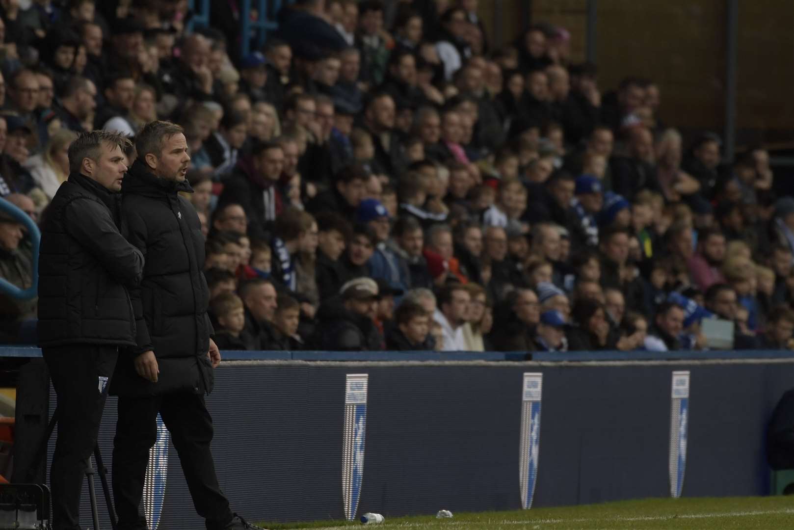 Gillingham head coach Stephen Clemence and assistant Robbie Stockdale (left) will be hoping for big home support to match that of visitors Charlton this Saturday Picture: Barry Goodwin