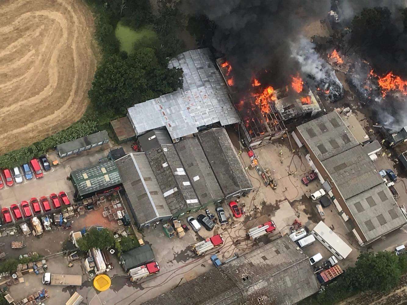 The fire at the Smarden Business Park. Picture: Andrew Boxall and Jamie Freeman (Headcorn Aerodrome) (3204251)