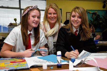 Julie Nicholls from The Pavilion talks to Ebony Musk, 14, left, and Taylor Gardner, 14