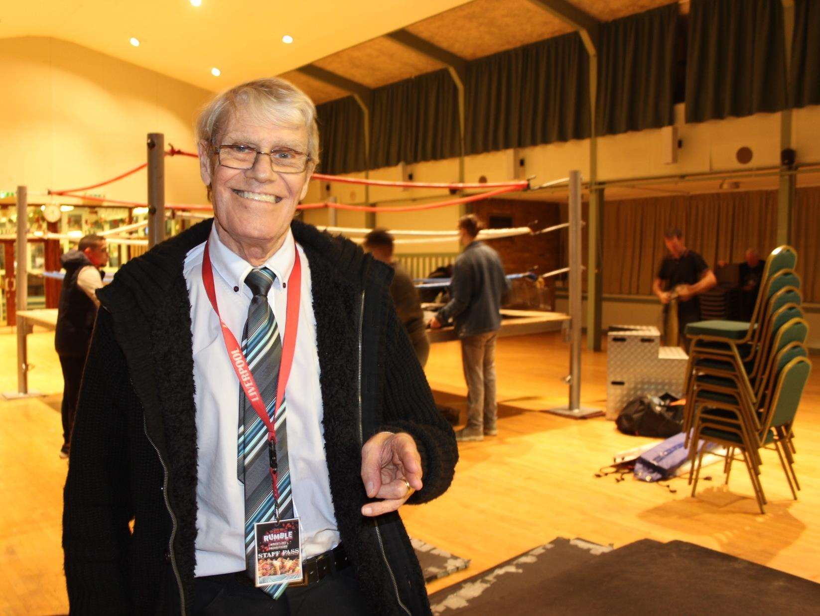 Veteran referee Mal Mason at Rumble Wrestling's championship bout at Kemsley village hall (6296658)