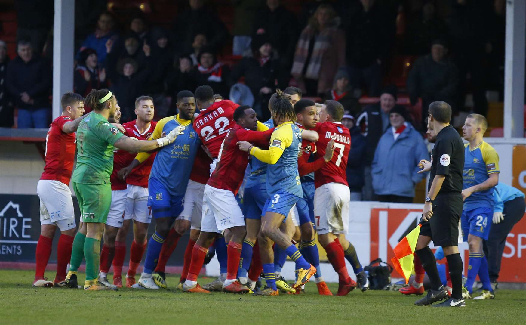 It all boils over in stoppage-time Picture: Andy Jones