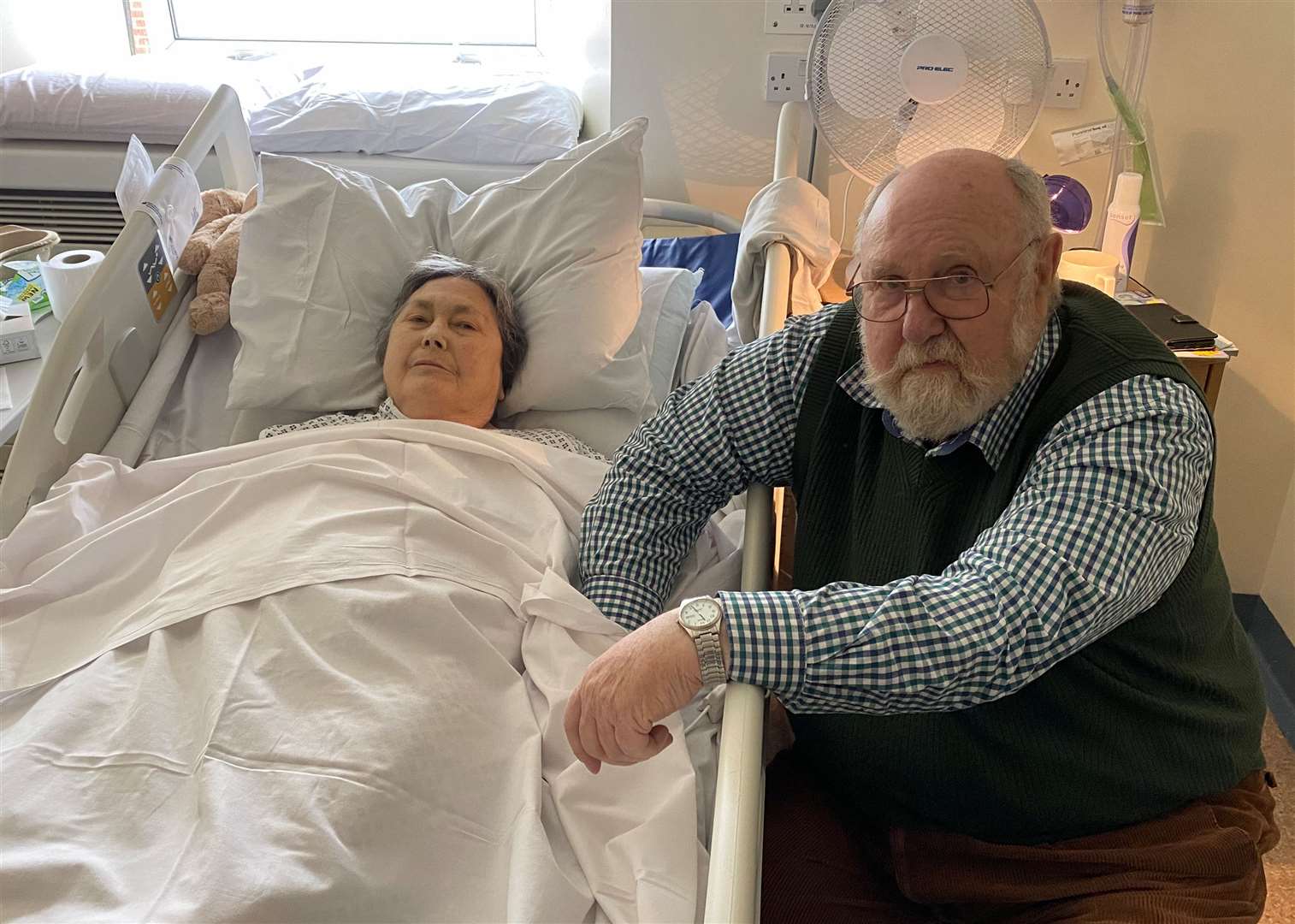 Pauline Moroney, with husband Mike by her side, at Margate’s QEQM Hospital