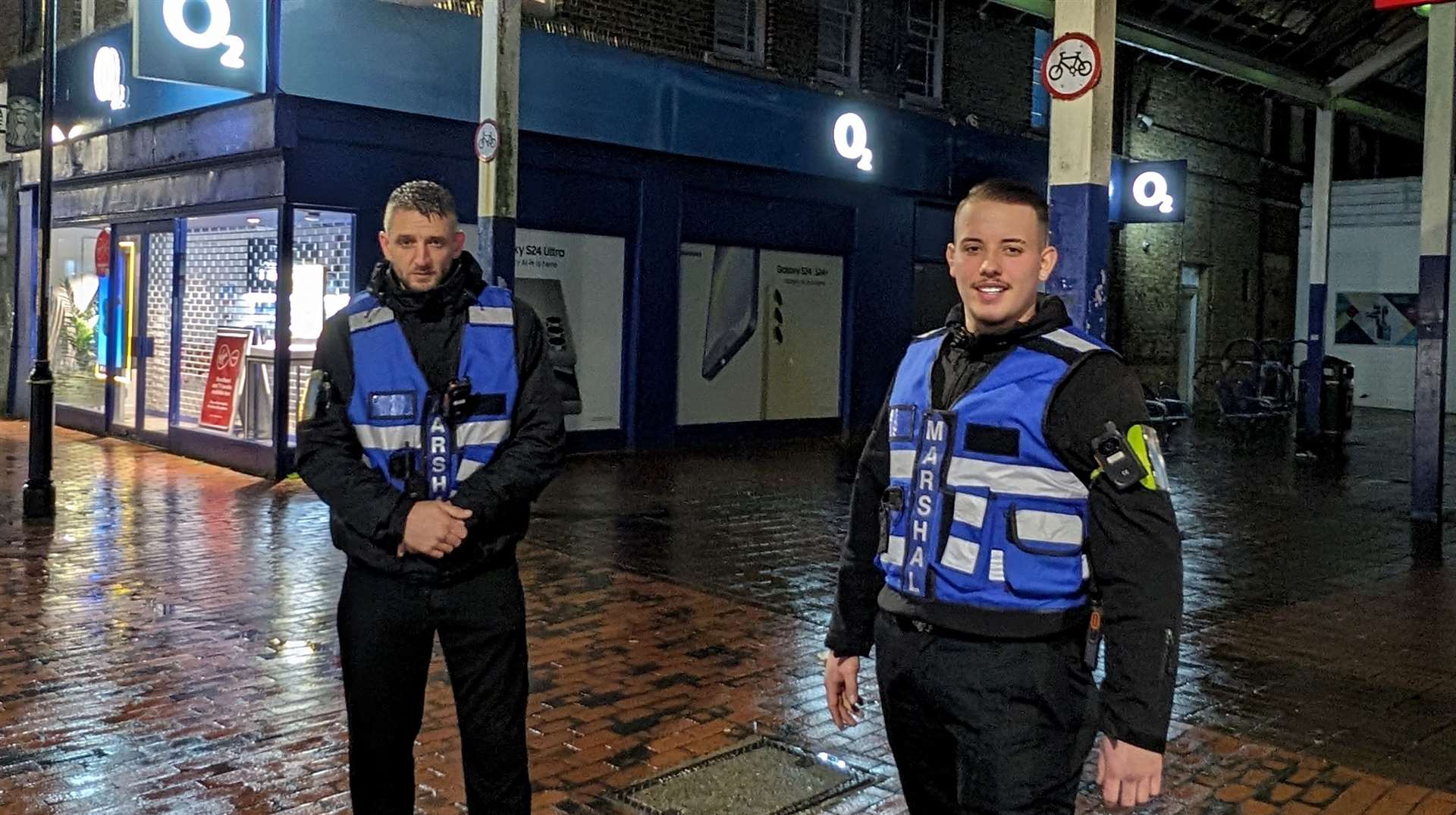 Street marshalls Kieran and Tyler outside The Forum Shopping Centre in Sittingbourne High Street